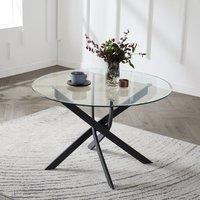 Home Detail Leon Round Glass Dining Table with Black Legs | Size: 120 cm