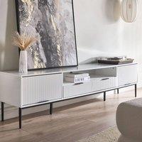 Wyld and Coco White Wood TV Stand Metal Legs Ribbed Front W200 x D40 x H52cm