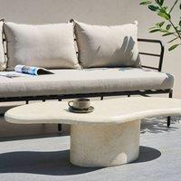 Wyld and Coco Accent White MgO Coffee Table Weatherproof Outdoor Boho Modern in Beige