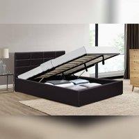 Comfy Living Ltd PU Faux Leather Gas Lift Ottoman Bedframe in Dark Brown | Size: King