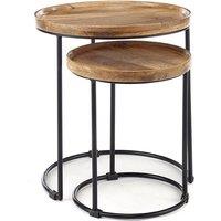 Elm Home And Garden Round Nest Of Two 2 Tables End Lamp Light Solid Mango Wood Black in Brown