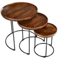 Elm Home And Garden Round Nest Of Three 3 Tables End Lamp Solid Wood in Brown