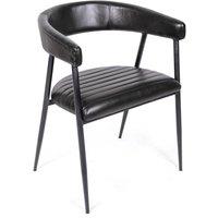 Elm Home And Garden Genuine Black Leather Dining Chair with Black Metal Frame - Ribbed