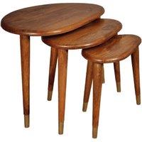 Elm Home And Garden 3 Piece Nesting Coffee Table Set - Solid Mango Wood Nest of Tables in Brown