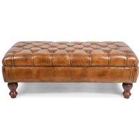 Elm Home And Garden Genuine Real Leather Buttoned Rectangular Brown Tan Footstool Ottoman