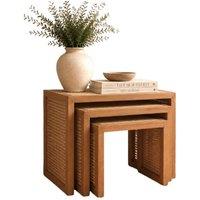 Elm Home And Garden Set of 3 Solid Mango Wood Nesting Tables with Cane Detail - Light Oak in Natural