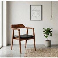 Elm Home And Garden Brown Solid Mango Wood and Genuine Leather Dining Chair Upholstered
