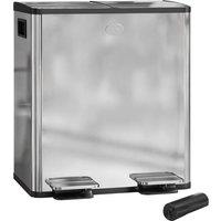 HOMCOM 2 x 20L Dual Kitchen Bin Pedal Bin for Recycling & Waste, Silver Tone