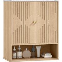 HOMCOM Bathroom Wall Cabinet with Adjustable Shelf & Open Shelf, Oak in Light Oak