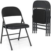 Gymax 4 Pack Folding Chairs Padded Party Chairs With Metal Frame-Black in Black