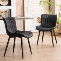 KORVIXA Black Set of 2 Faux Leather Armless Dining Chairs Metal Legs | Size: 100 cm x 100 cm