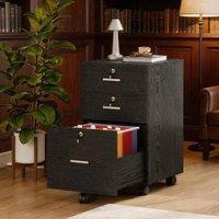 EONLION Black Wooden File Cabinet, 3 Drawers Rolling File Organiser | Size: 100 cm
