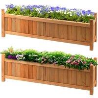 Kelvenix 2 x Large Rectangular Planters Set of 2 Wooden Garden Planters in Brown | Size: 100g