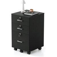 KORVIXA 3 Drawer Filing Cabinet on Wheels Wooden Storage Cabinet in Black | Size: 100 cm x 100 cm