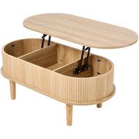 KORVIXA Natural 100cm Oval Coffee Table With Lift Top & Storage | Size: 100 cm