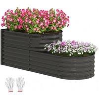 Kelvenix 2-Tier Galvanised Raised Garden Bed with Safety Edging in Dark Grey | Size: 100g