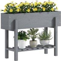 Kelvenix Wooden Raised Bed w/ Bed Liner, Storage Shelf in Grey | Size: 10g