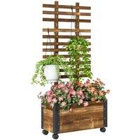 Kelvenix Raised Garden Bed, Wooden Planter with Trellis & Wheels in Brown | Size: 100g