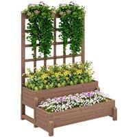 Kelvenix 2-Tier Wooden Raised Bed with Trellis & Drainage Holes in Brown | Size: 100g