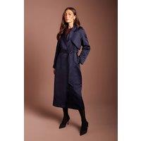 Coast Women's Navy Satin Occasion Belted Trench Coat | Size: 14