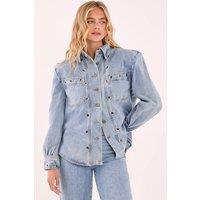 NastyGal Women's Eyelet Detail Denim Jacket in Light Wash | Size: 10