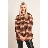Native Youth Women's Check Oversized Button Jacket in Brown | Size: XS