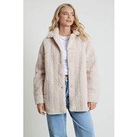 Native Youth Women's Relaxed Fit Collared Borg Sherpa Jacket in Cream | Size: XS