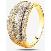 T.H.Baker Women's 9ct Yellow Gold 1.00ct Multi-Cut Diamond Five Row Ring | Size: R