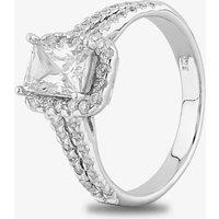 Starbright Women's Silver Emerald-Cut Cubic Zirconia Halo Split Shouldered Ring R6160 3A 59 (R)