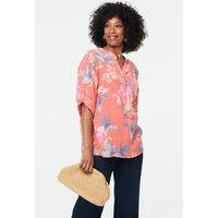 Izabel London Women's Floral Curve Hem Turn-Up Sleeve Blouse in Coral | Size: 12