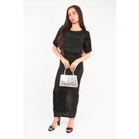 IKRUSH Women's Elvira Ruched Short Sleeve Maxi Dress With Draped Bodice in Black | Size: S/M