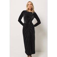 Long Tall Sally Women's Tall Twist Front Velvet Maxi Dress in Black | Size: 12