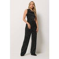 Long Tall Sally Women's Tall Sequin Velvet Cowl Neck Jumpsuit in Black | Size: 22-24