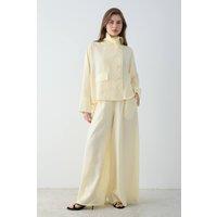WOVCOR Women's 2-Piece High Neck Long Sleeve Wide Leg Trouser Co-ord in Yellow | Size: 6