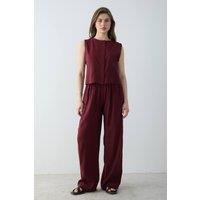 WOVCOR Women's 2-Piece Sleeveless Blouse & Wide Leg Trousers Co-ord in Burgundy | Size: 8