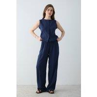 WOVCOR Women's 2-Piece Sleeveless Blouse & Wide Leg Trousers Co-ord in Navy | Size: 6