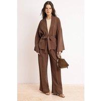 WOVCOR Women's 2-Piece Oversize Kimono Wide Leg Trouser Co-ord Set in Brown | Size: 6
