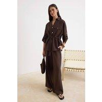WOVCOR Women's 2-Piece Long Sleeve Shirt & Wide Leg Trouser Co-ord in Brown | Size: 8