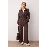 WOVCOR Women's 2-Piece High Neck Long Sleeve Regular Fit Co-ord Set in Brown | Size: Large