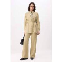 WOVCOR Women's 2-Piece Modal Shirt & Wide Leg Trouser Co-ord in Khaki | Size: 10