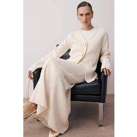 WOVCOR Women's 2-Piece Gold Button Detail V Neck Knitted Cardigan & Skirt Co-ord in Ecru | Size: Small