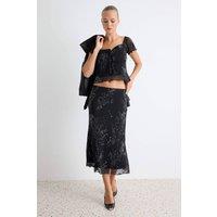 WOVCOR Women's 2-Piece Sweetheart Neck Tie Detail Fitted Midi Co-ord in Black | Size: XS