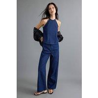 WOVCOR Women's 2-Piece Halter Neck Sleeveless Wide Leg Co-ord in Dark Navy | Size: XS