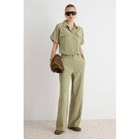 WOVCOR Women's 2-Piece Soft Touch Shirt & Wide Leg Trouser Co-ord Set in Khaki | Size: 6