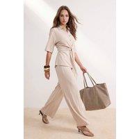 WOVCOR Women's 2-Piece Regular Fit Polo Neck Batwing Sleeve Wide Leg Co-ord in Stone | Size: XS
