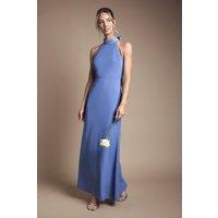 Oasis Women's Halter Pleat Detail Maxi Bridesmaid Dress in Slate Blue | Size: 12