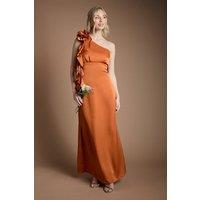 Oasis Women's Corsage One Shoulder Maxi Bridesmaid Dress in Rust | Size: 12