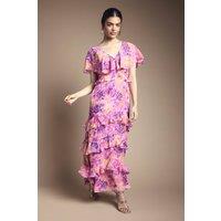 Oasis Women's Ruffle Detail Maxi Dress in Pink | Size: 12