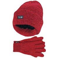 THMO Women's 3M Lined Chenille Thermal Beanie Hat & Gloves Set in Red