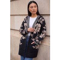 Roman Women's Floral Hooded Knit Cardigan in Black | Size: 10